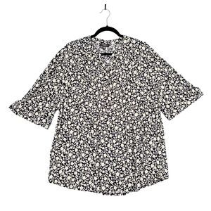 COCOMO Woman Black Floral Bloomcore Stretch Button Popover Blouse SIZE 3X